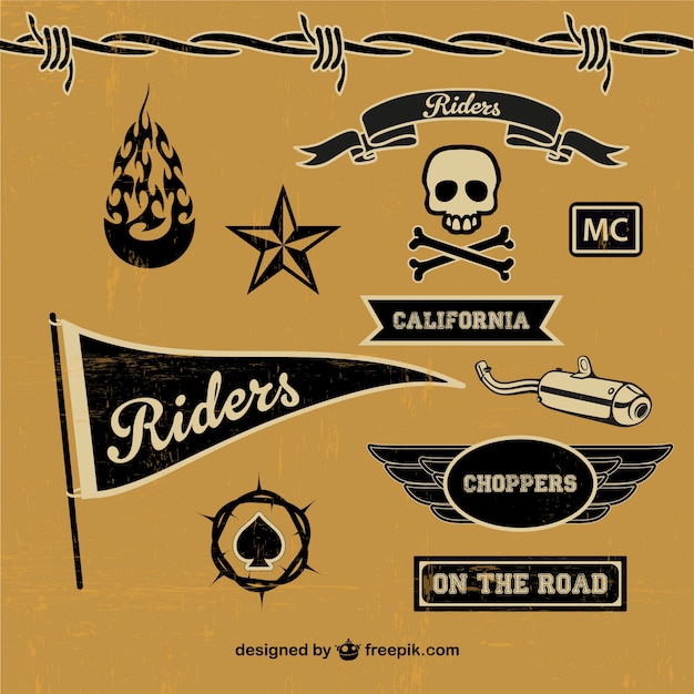 Motorcycle elements labels in black
