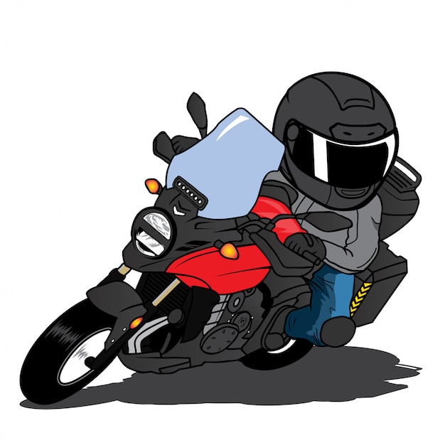 Motorcycle riding fast cornering cartoon vector Premium