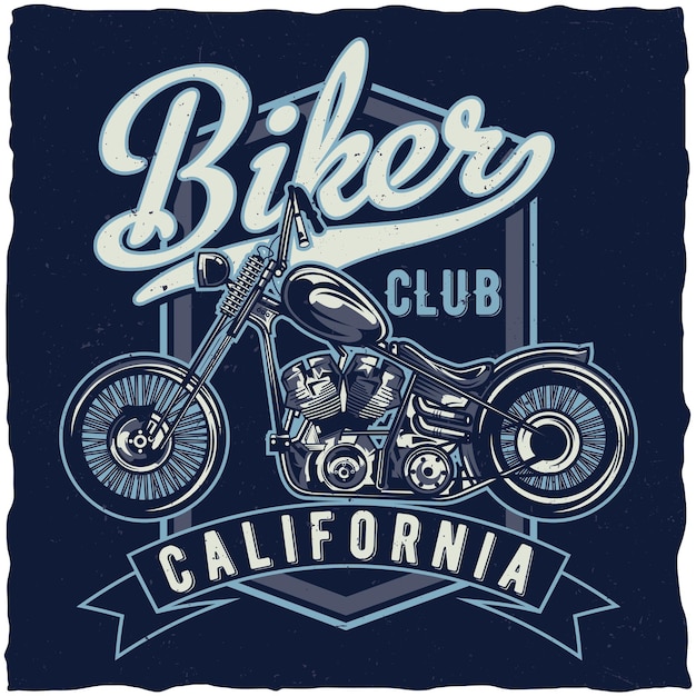 Motorcycle theme t-shirt design with illustration of custum bike Free Vector