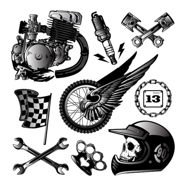 Premium Vector Motorcycle Vector Elements Set In Hand Drawn Style