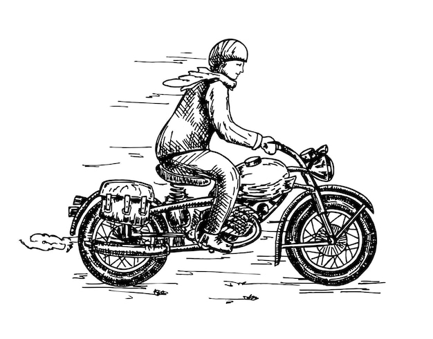 Premium Vector | Motorcyclist retro sketch a vehicle of the early 20th ...