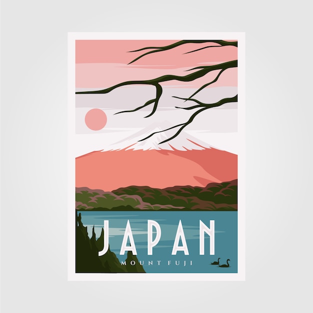 富士山背景ポスター 日本のビンテージポスター プレミアムベクター