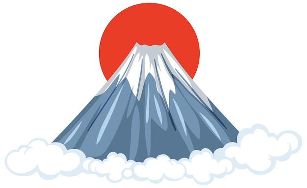 Mount fuji with red sun in cartoon style isolated on white Free Vector