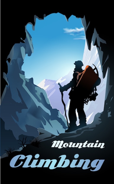 Premium Vector | Mountain climbing illustration. mountaineer with a ...