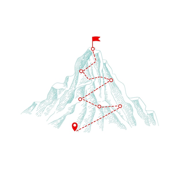 登山ルート トップヒルプログレッションイラストへの屋外ビジネスコンセプトパス プレミアムベクター