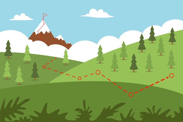 Download Mountain climbing route with path to the top and flag ...