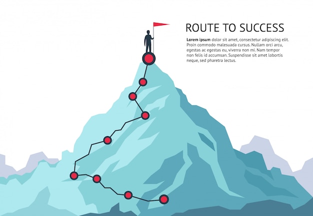 Mountain journey path. route challenge infographic career top goal 