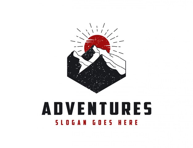 Mountain landscape adventure logo Premium Vector