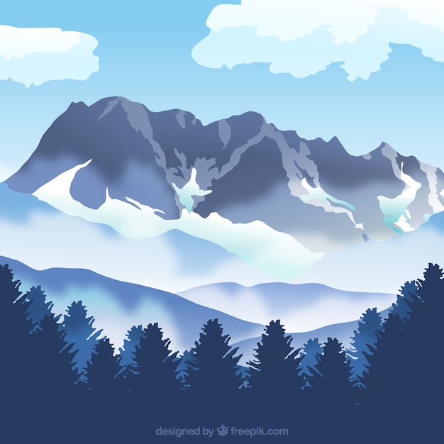 Download Free Vector | Mountain landscape background with fog
