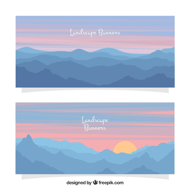 Mountain landscape banners at dusk
