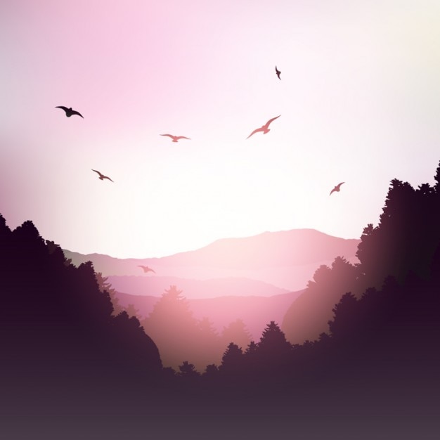 Mountain landscape in pink tones
