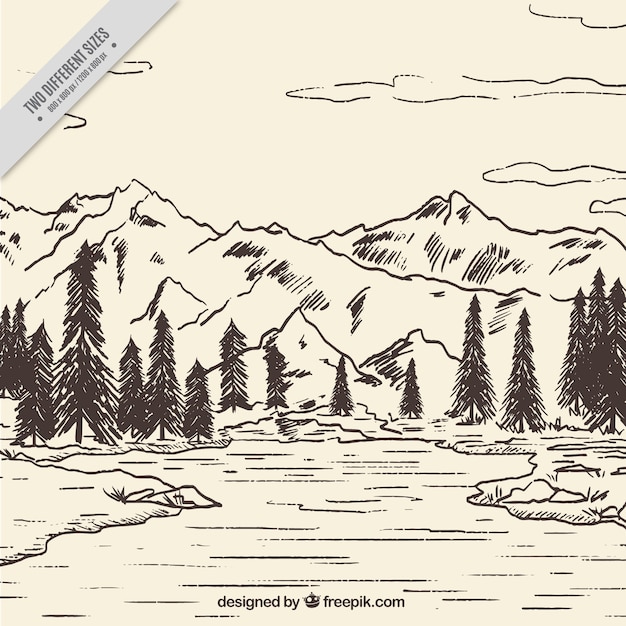 Free Vector | Mountain landscape sketch background