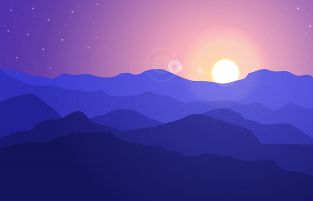 Premium Vector | Mountain landscape with hills under a purple sky.