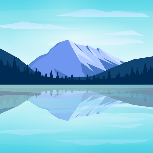 Premium Vector | Mountain landscape with trees on sunny day