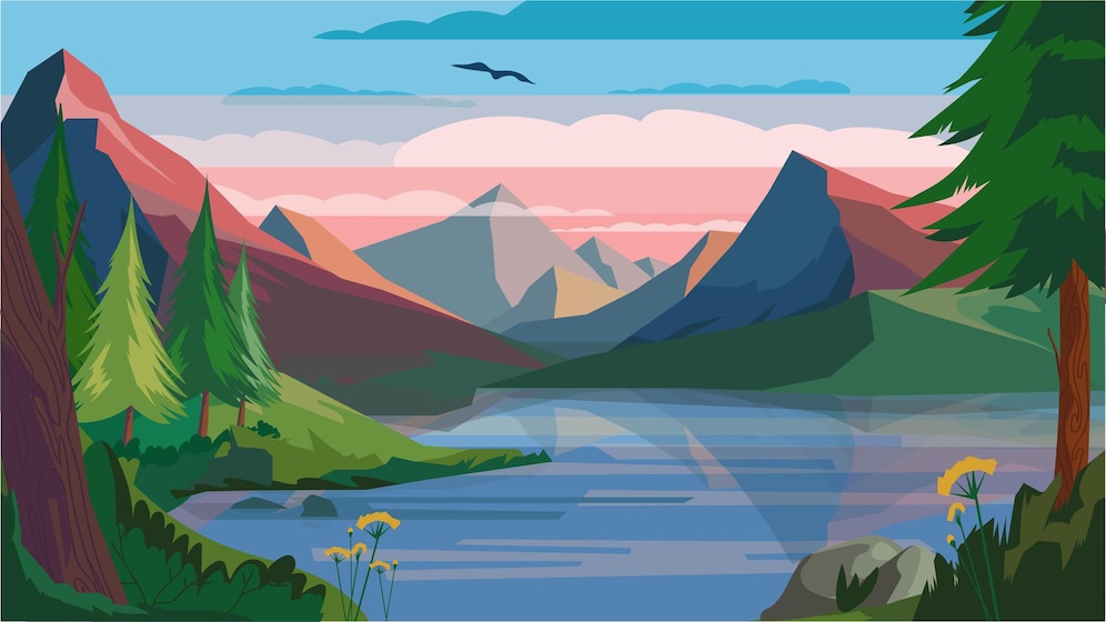 Premium Vector | Mountain morning landscape concept in flat cartoon ...