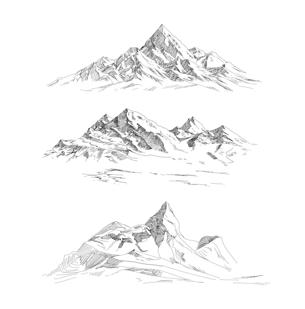 Premium Vector | Mountain ranges in engraving style. panorama vector.