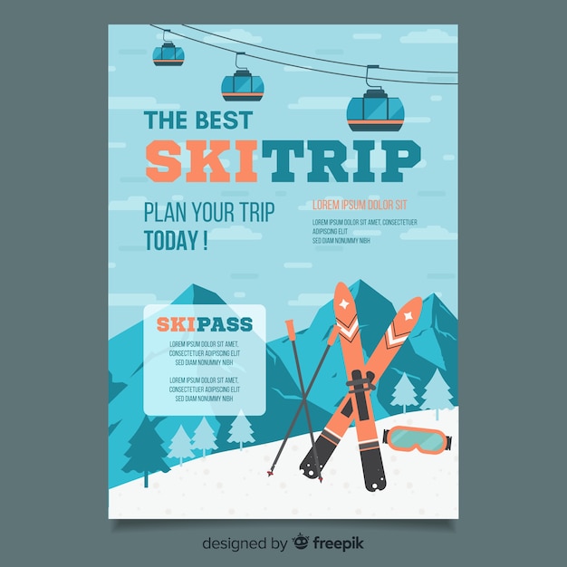 Free Vector | Mountain ski trip poster