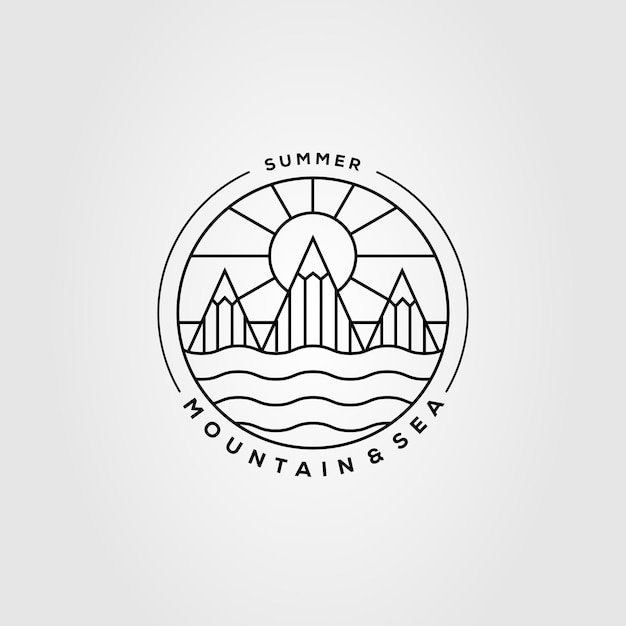 Premium Vector | Mountain, sunburst, ocean logo. lake wave sunset logo ...