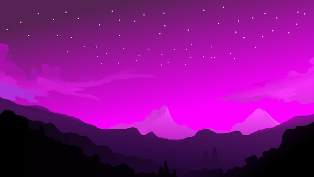 Premium Vector Mountain With Night Purple Sky In The Background