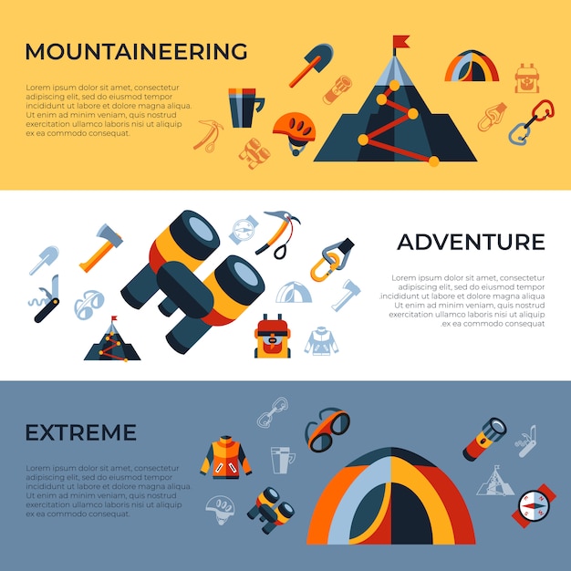 Mountaineering technology icons set Premium Vector