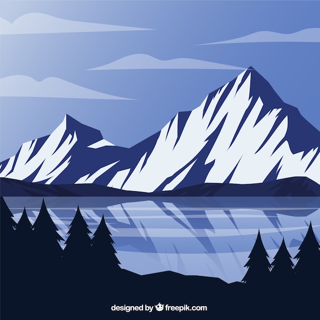 Mountains background and frozen lake