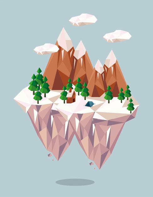 Premium Vector | Mountains and house lowpoly