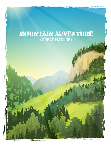 Download Free Vector | Mountains landscape background poster