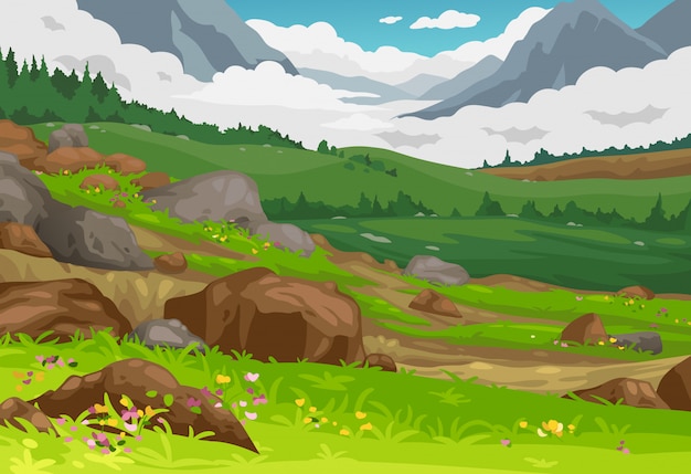 Mountains landscape background vector | Premium Vector