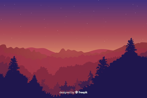 Free Vector | Mountains landscape beautiful sky and fir trees