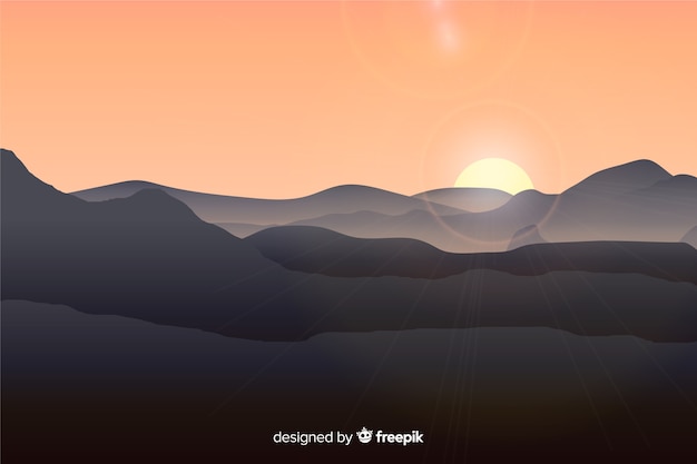 Free Vector | Mountains landscape with bright sun