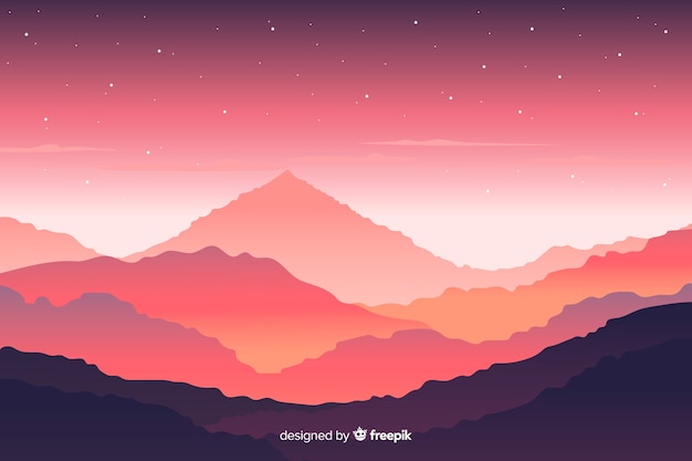 Free Vector | Mountains landscape with pink view
