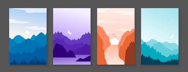 Premium Vector | Mountains posters. rocky mountains and snowy peaks ...