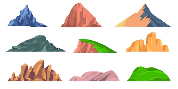 Premium Vector | Mountains rocks flat icon collection