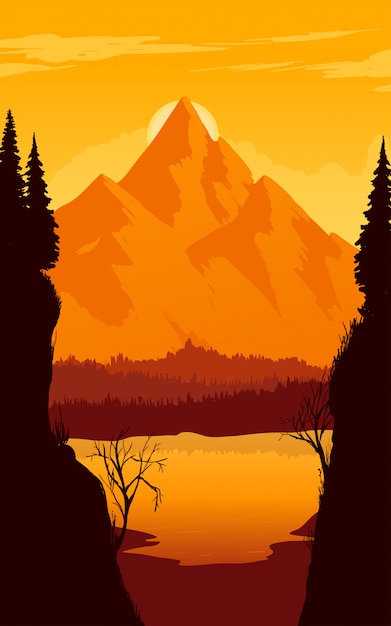Premium Vector Mountains At Sunrise Illustration