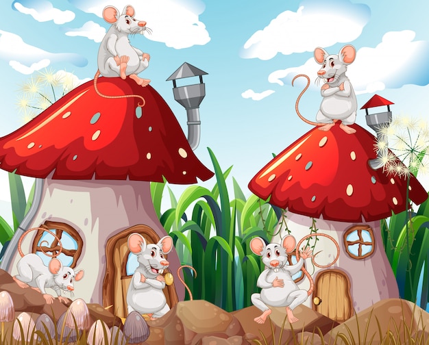 Download Mouse at mushroom house Vector | Free Download