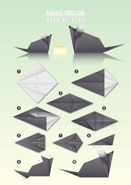 マウス折り紙の説明ステップバイステップ プレミアムベクター
