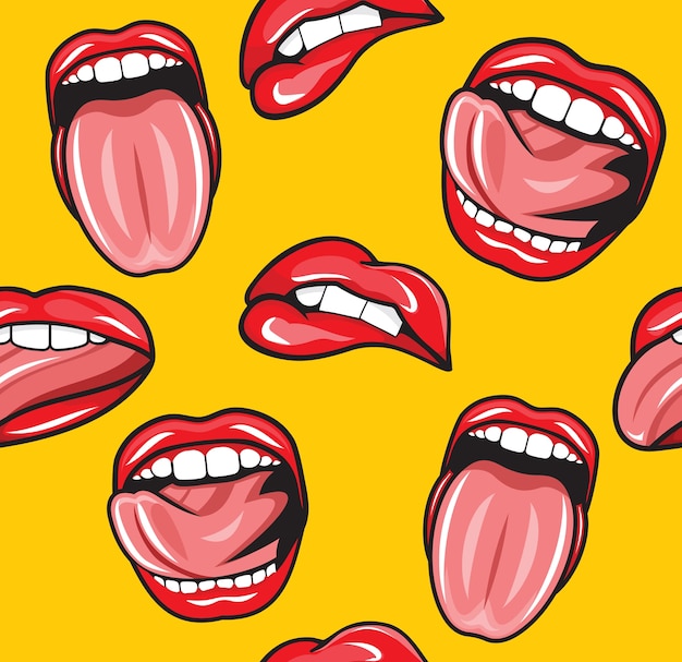 Mouth pop art vector seamless pattern Premium Vector