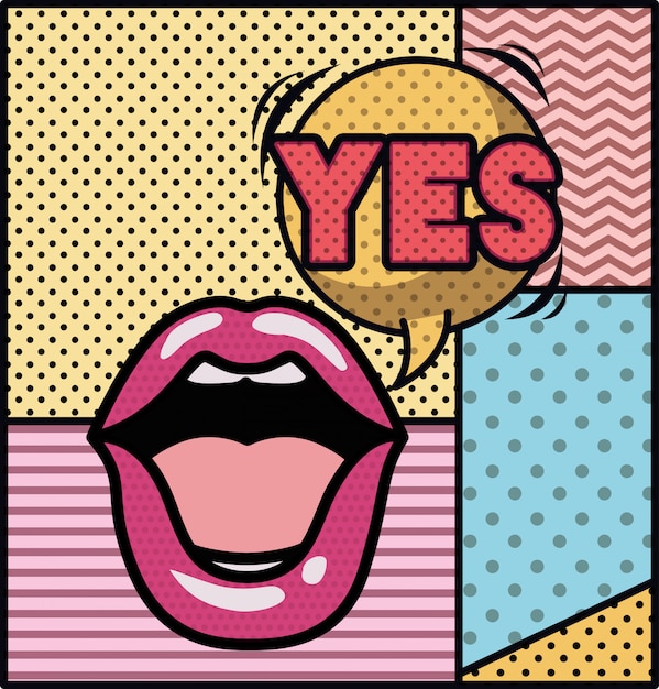 Premium Vector | Mouth saying yes pop art style