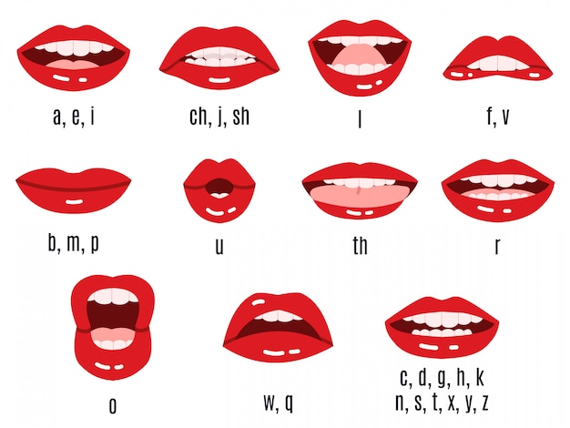 Mouth Sound Pronunciation. Lips Phonemes Animation, Talking Red Lips DC8