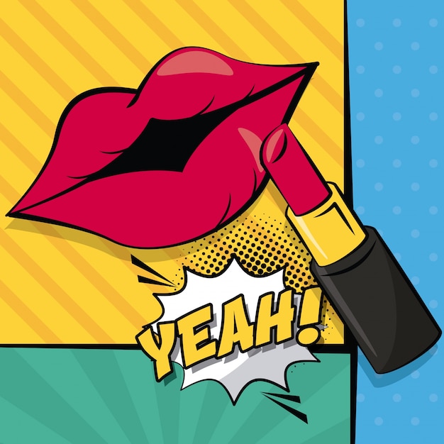 Mouth with lipstick dialog callout yeah text Premium Vector