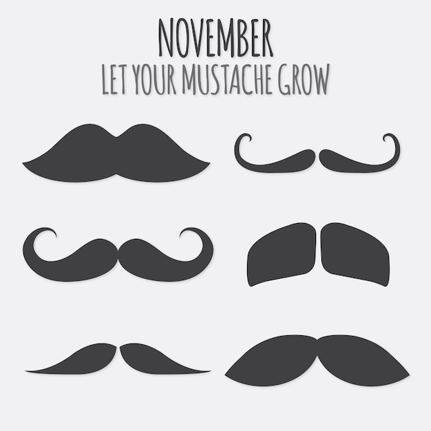 Movember Black Moustache Collection Vector | Premium Download