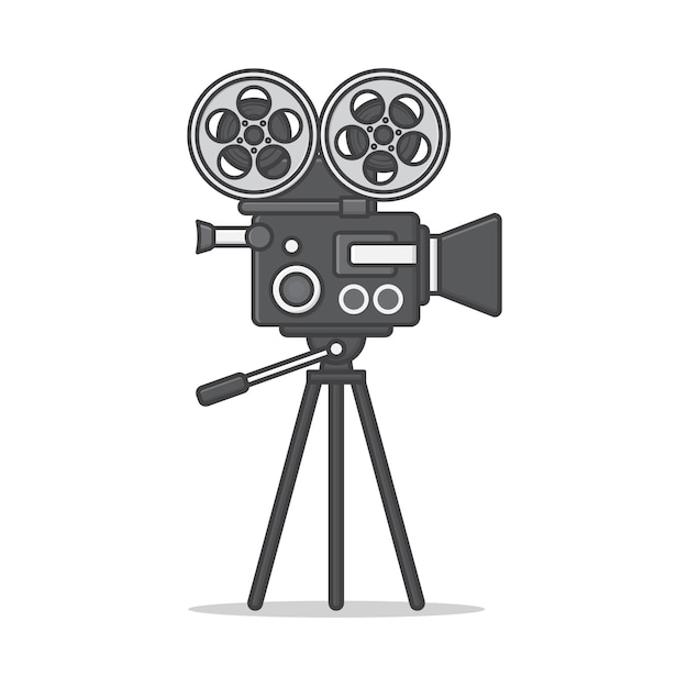 三脚アイコンイラストの映画用カメラ 映画と映画のフラットアイコン プレミアムベクター