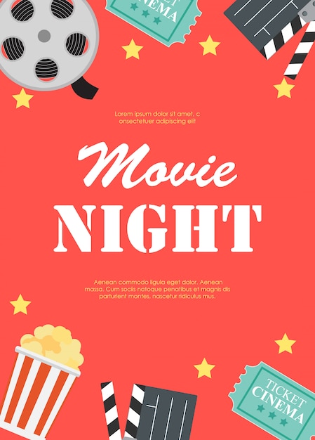 Download Movie night cinema flat poster Vector | Premium Download