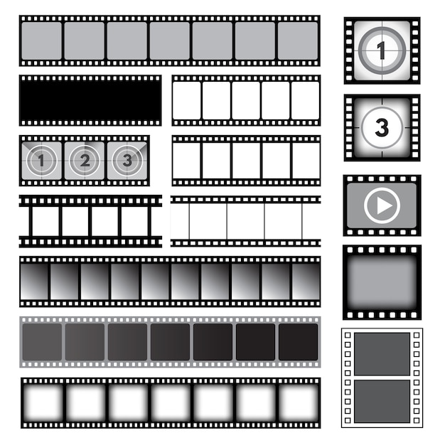 映画のテープ フォトストリップフィルムカメラフレーム画像コレクション シネマリールフレームテンプレート フォトストリップイメージフィルム ビデオ メディアイラスト プレミアムベクター