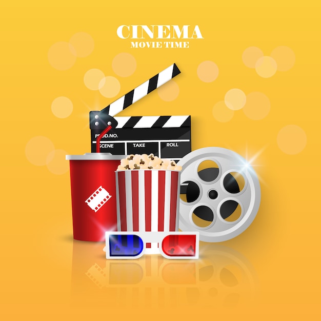 Premium Vector | Movie theater illustration on yellow