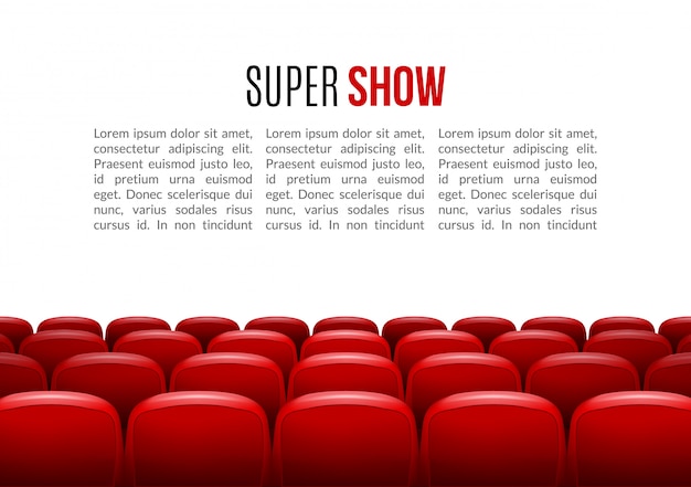 Movie theater with row of red seats background template Premium Vector