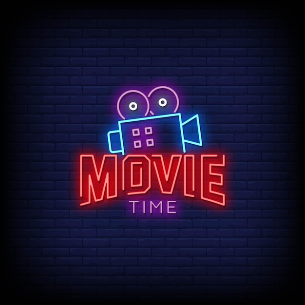 Premium Vector | Movie time logo neon signs style text