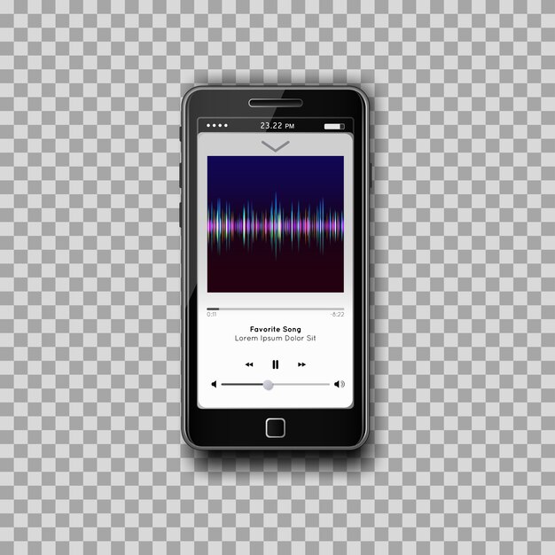 現代のスマートフォン 画面上に音楽mp3プレーヤー モバイルアプリ用
