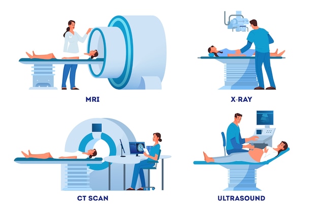 Premium Vector Mri And X Ray Scanner Ultrasound And Ct Skan Doctor And Patient On Medical