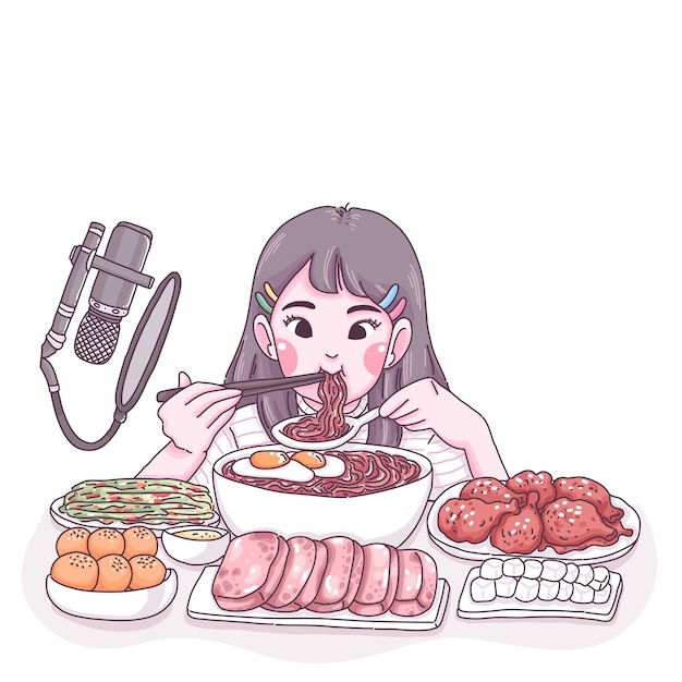 Premium Vector | Mukbang cartoon illustration